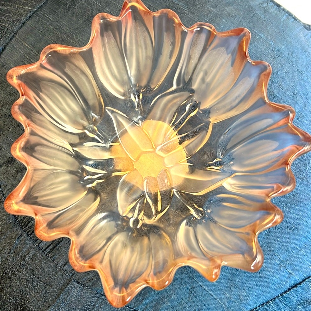 Mikasa Tulips Pink Hostess Frosted Glass Bowl 7” X 3”